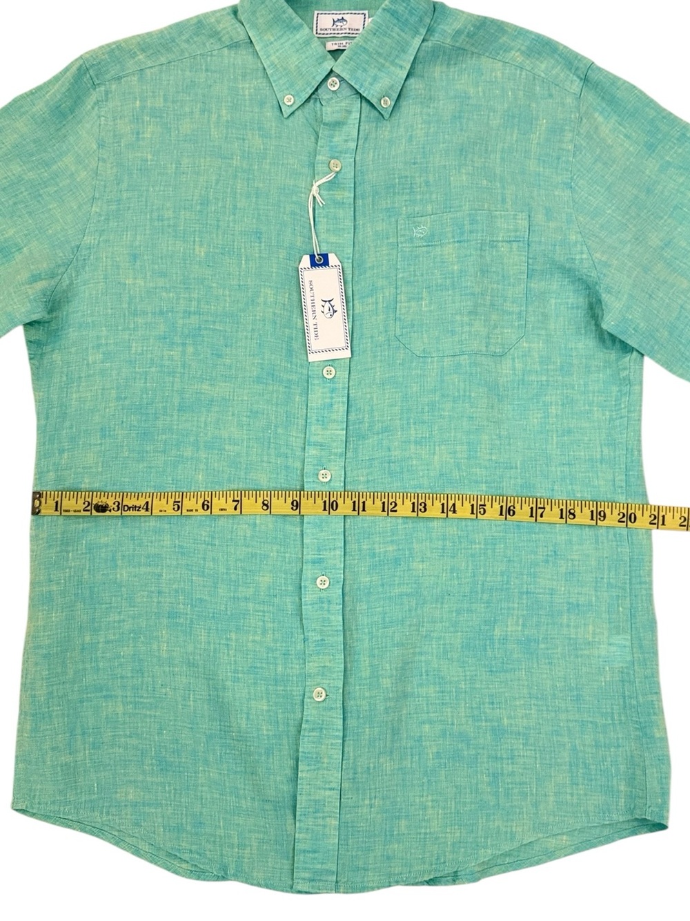 Southern Tide 100% Linen Aqua Turquoise Button Down Shirt Coastal Preppy Medium - Picture 10 of 16